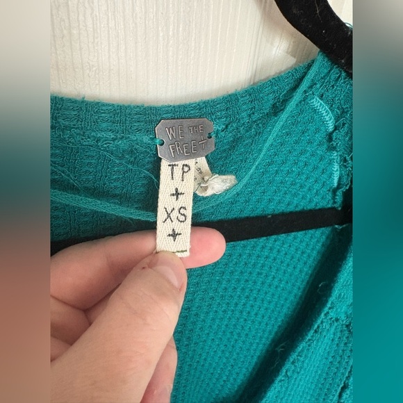 Free People Laguna Thermal Top in Turquoise | Boho Slouchy Raw-Edge | Size XS - Picture 3 of 10